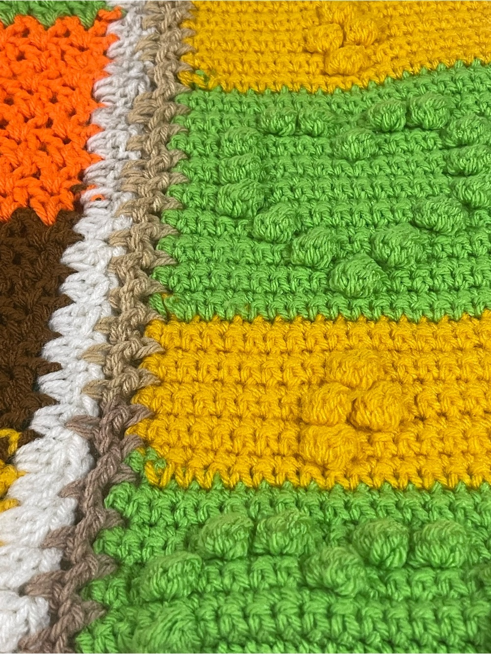 Vtg Handmade Crochet Sofa Throw Blanket Multicolor 3D Detail Decorative Colorful